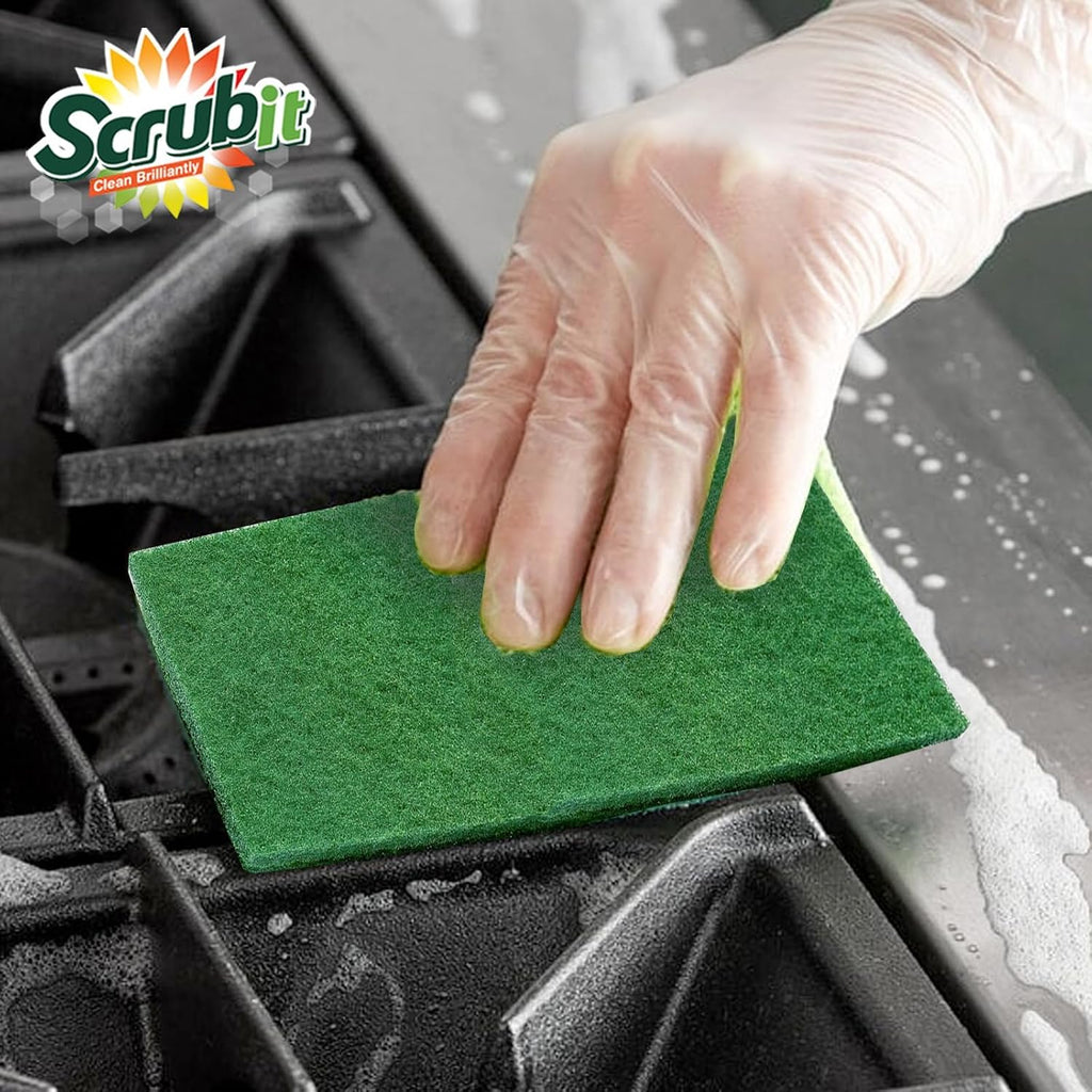 Scouring Pads - Heavy Duty Household Cleaning Scrubber with Non-Scratch Anti-Grease Technology - Reusable Scrubbing Pads – Green, 6 Pack