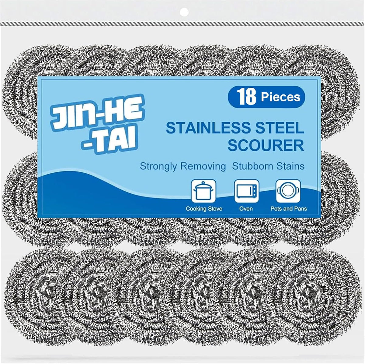 18 Pack Stainless Steel Scrubber, Steel Wool Srubber for Scouring Stubborn Messes from Pots and Pans, Stoves,Broiler Racks,Grills and More