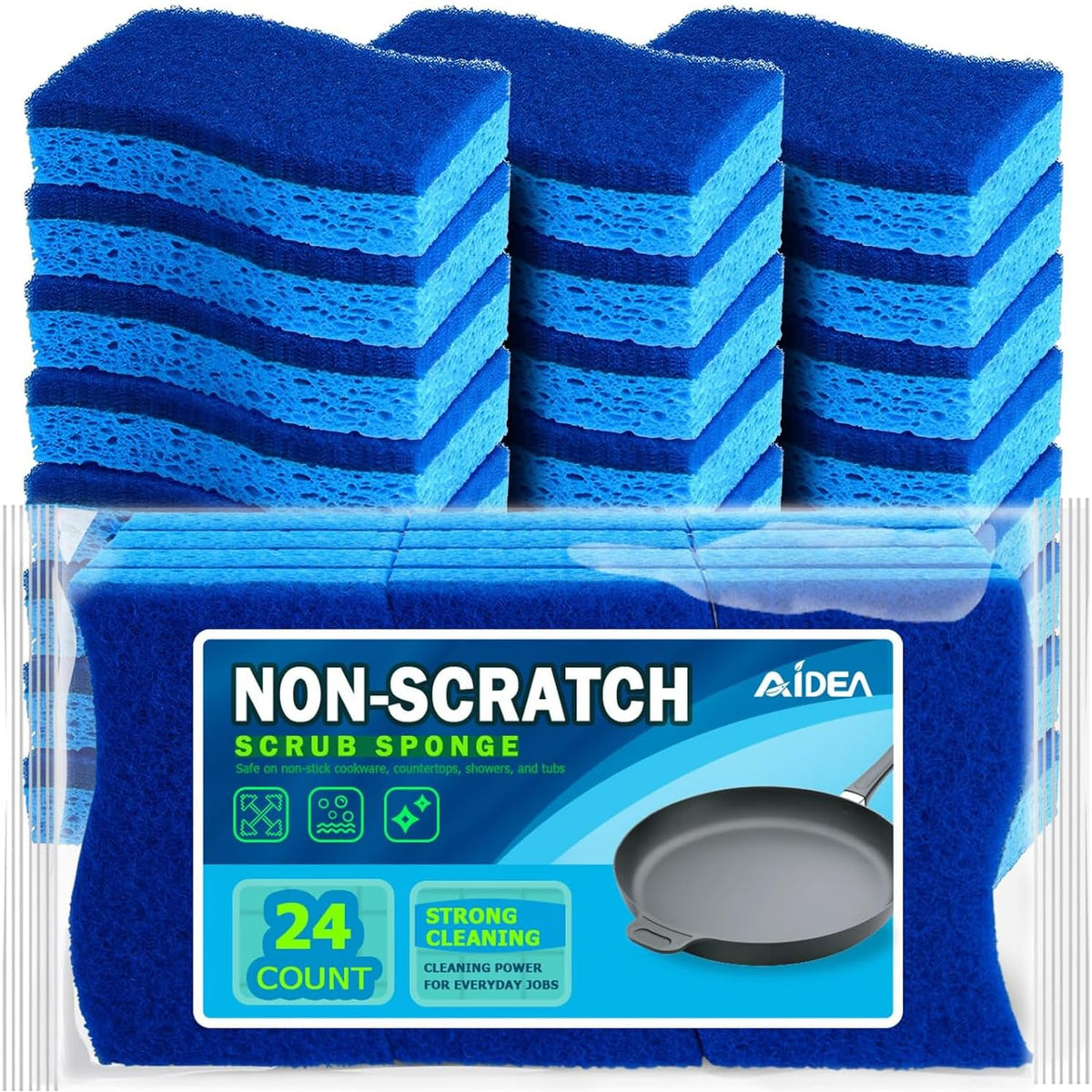 AIDEA Non Scratch Scrub Sponge-24Count, Sponges Kitchen, Sponges for Dishes