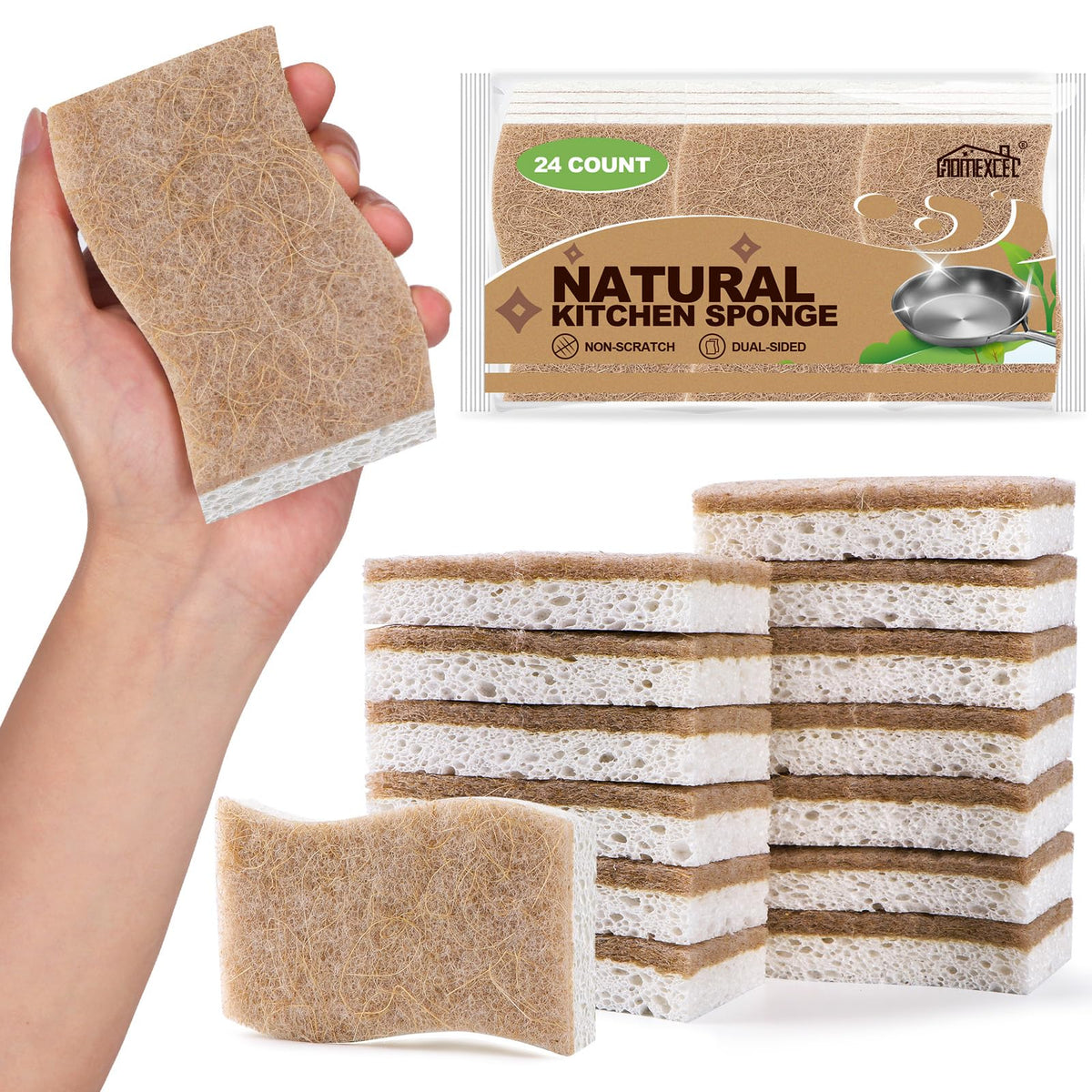 HOMEXCEL Sponges Kitchen 24 Pack, Non Scratch Scrub Dish Sponge for Dishes