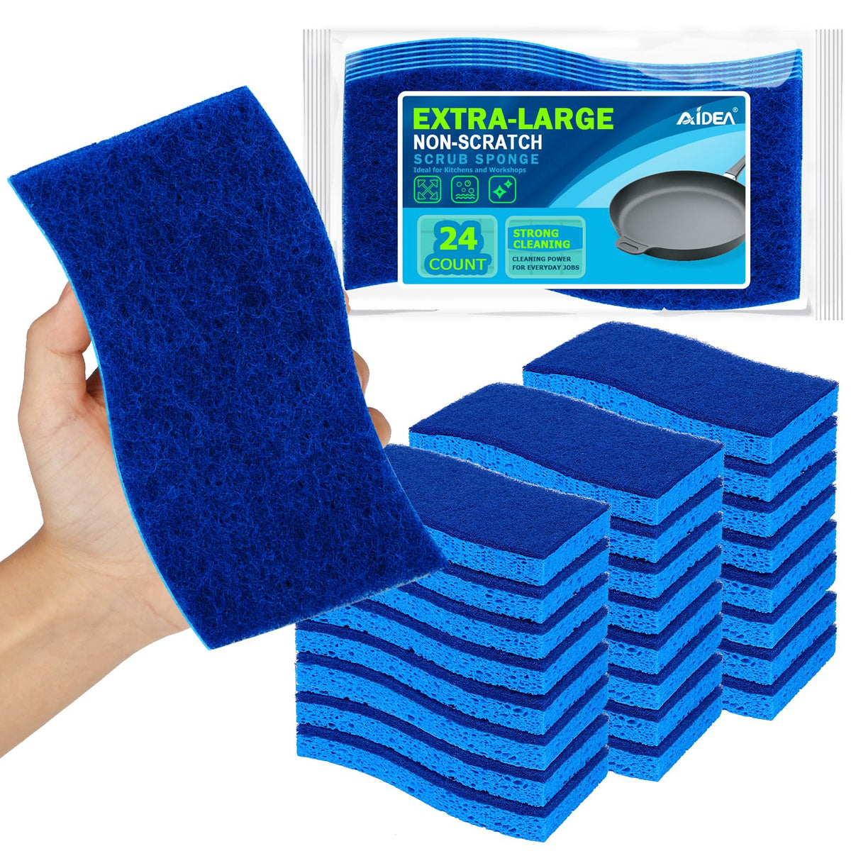 AIDEA Sponges Kitchen, Heavy Duty Scrub Sponge-24Count, Sponges for Dishes