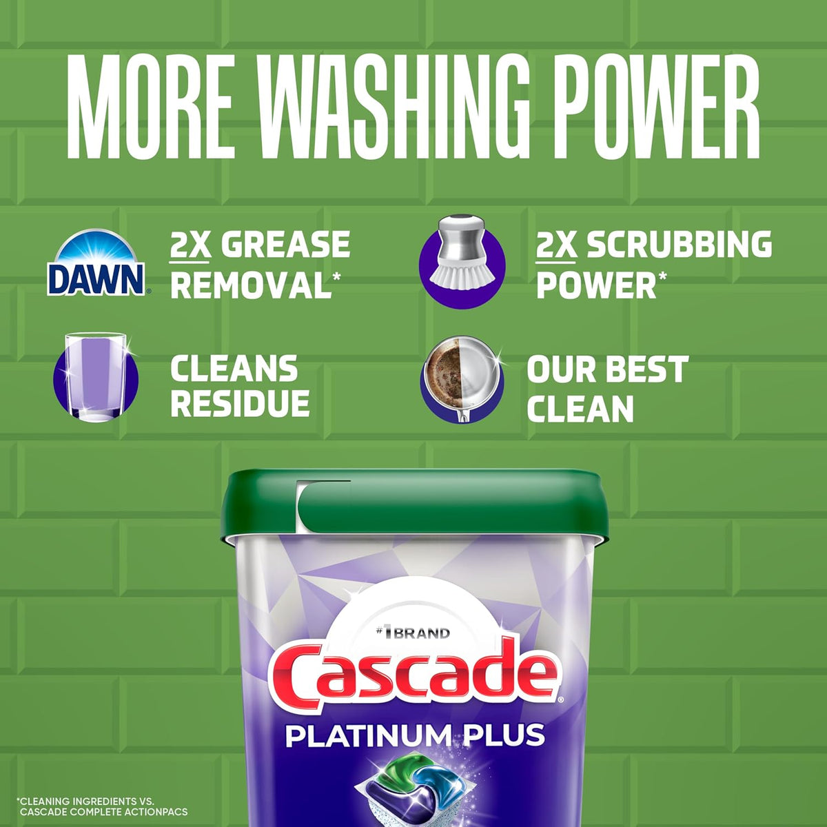 Cascade Platinum Plus Dishwasher Pods, Dish Detergent Soap, Clean Lemon Scent, 62 Count