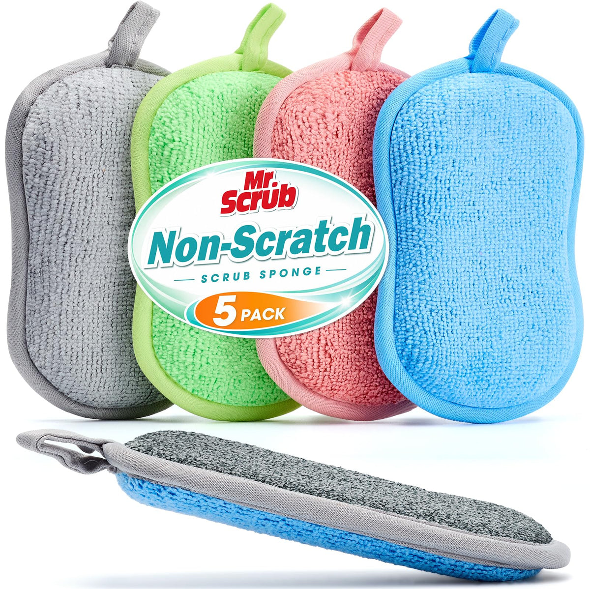 Sponges Kitchen Dish Sponge for Washing Dishes Cleaning Kitchen, All-Purpose, 6 Pack, Non Scratch, Rough Scrubbers Side for Non-Stick Cookware, Soft Microfiber Scrub Side for Dishes, Mr. Scrub