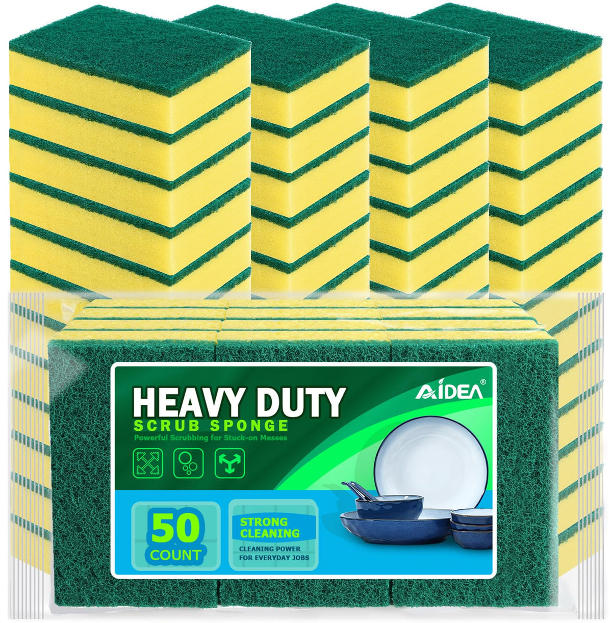AIDEA Sponges Kitchen, 50 PK Heavy Duty Dish Sponge Kitchen, Scrub Sponges