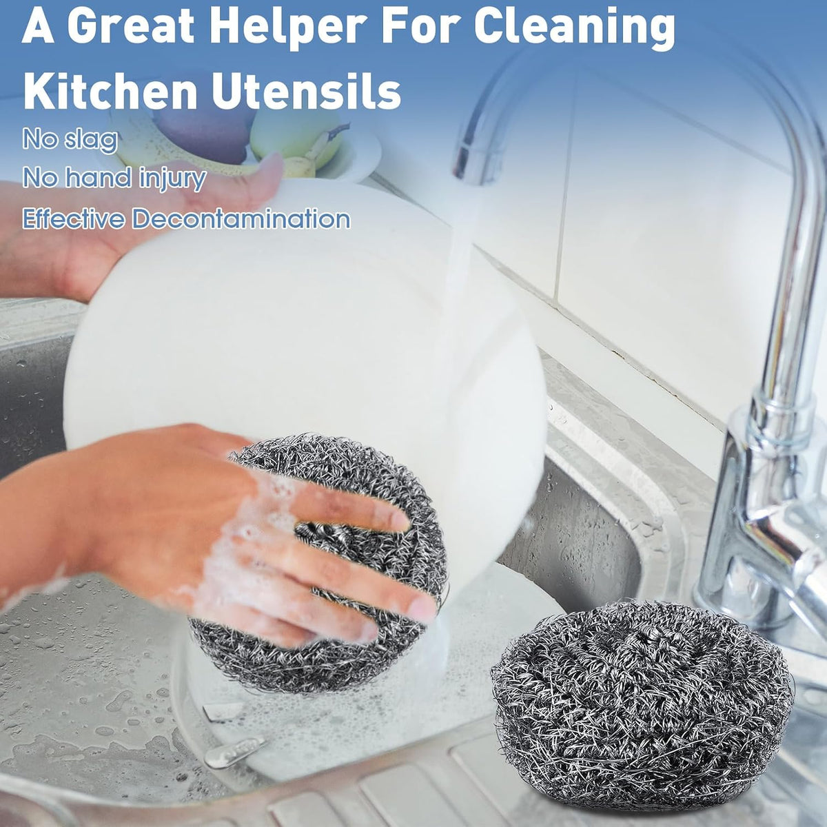 Roshtia 40 Pcs Stainless Steel Scrubber Bulk Large Steel Wool Scrubber