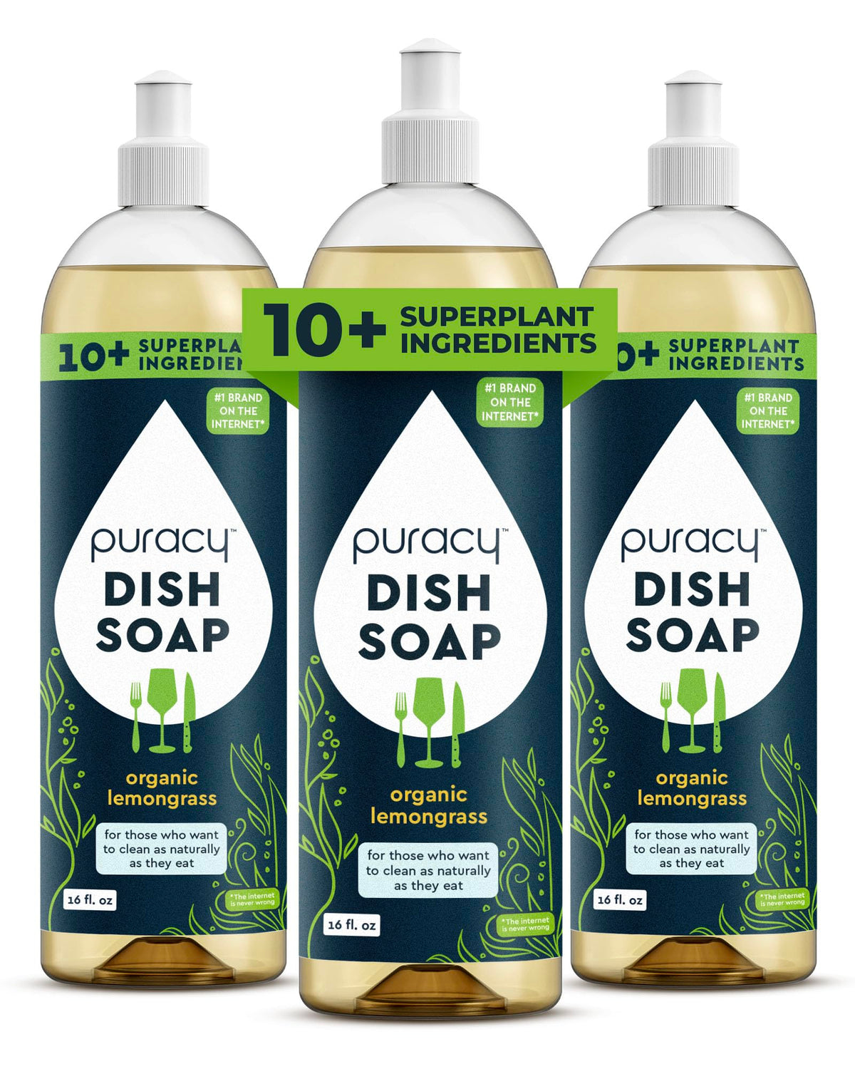 Puracy Natural Dish Soap Refill - Skin-Softening Plant-Based Liquid Dishwashing Detergent Soap, Clean-Rinsing Water-Sheeting Formula (Green Tea & Lime, 48 fl oz)