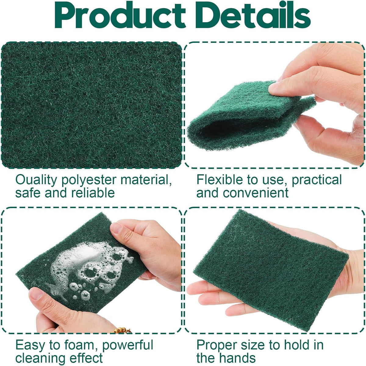 Jucoan 120 Pack Heavy Duty Scouring Pads, 4 x 6 Inch Non-Scratch Scrub Pads, Green Reusable Multipurpose Scrubbing Pads for Kitchen Dish, Metal Grills, Household Bathroom Sink Bathtub