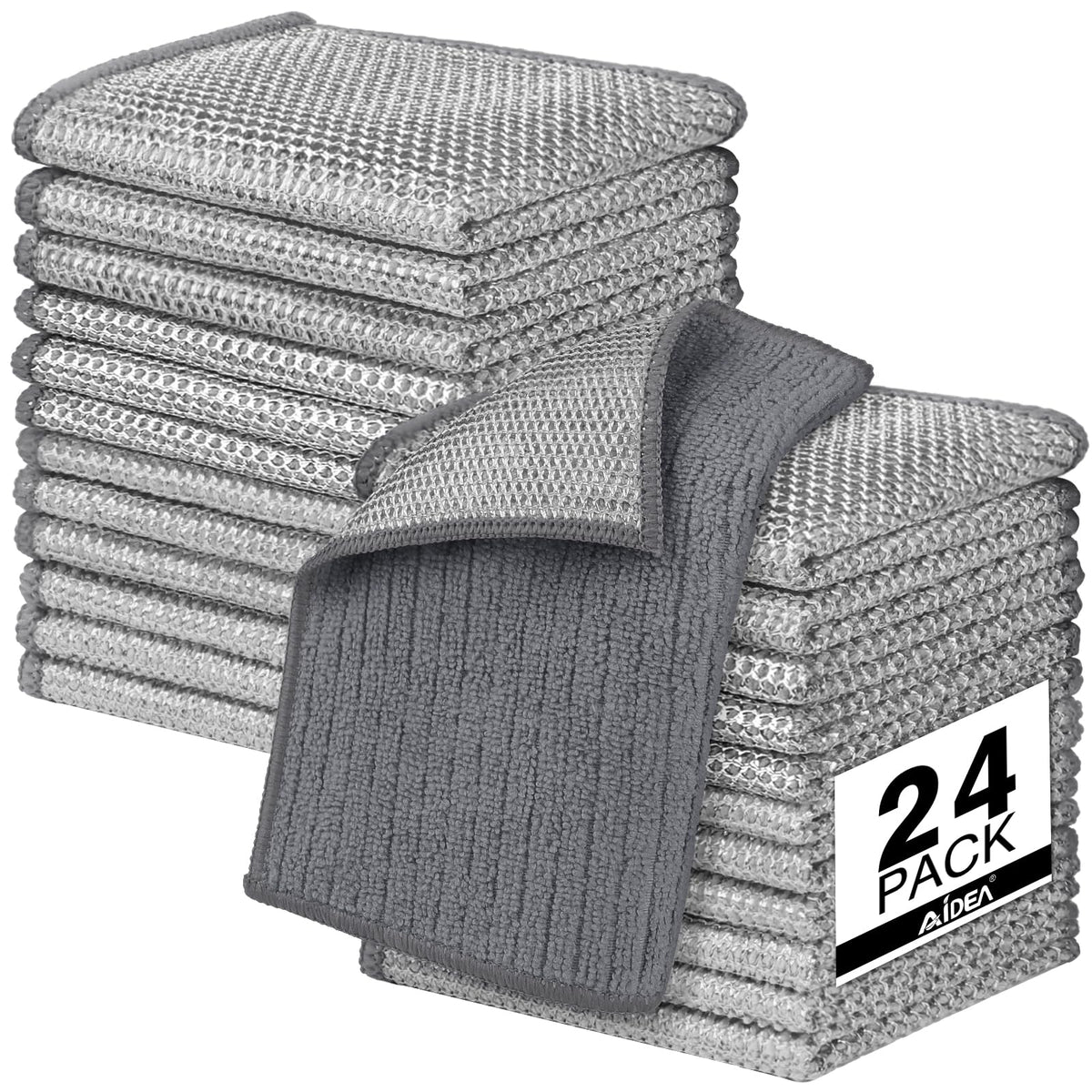 AIDEA Non Scratch Wire Dishcloth 24PK, Dish Cloths for Washing Dishes 7"×8"