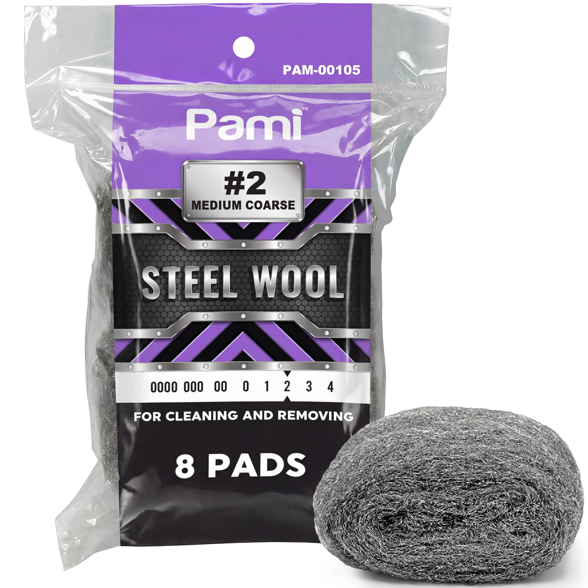 PAMI #00 Fine Steel Wool Pads for Polishing,Buffing & Grease Removal,8-Pack
