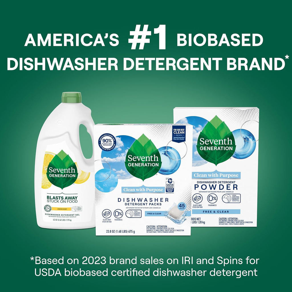 Seventh Generation Free & Clear Dishwasher Detergent Packs, 72 Count