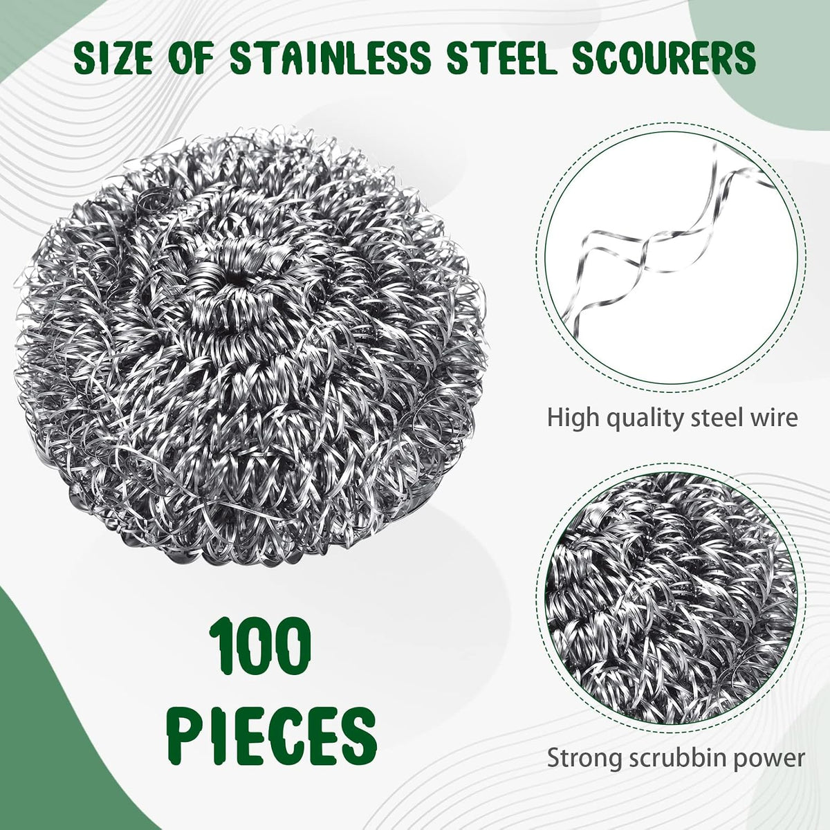 Yinkin 100 Pack Stainless Steel Scrubber Steel Wool Scouring Pads, Silver