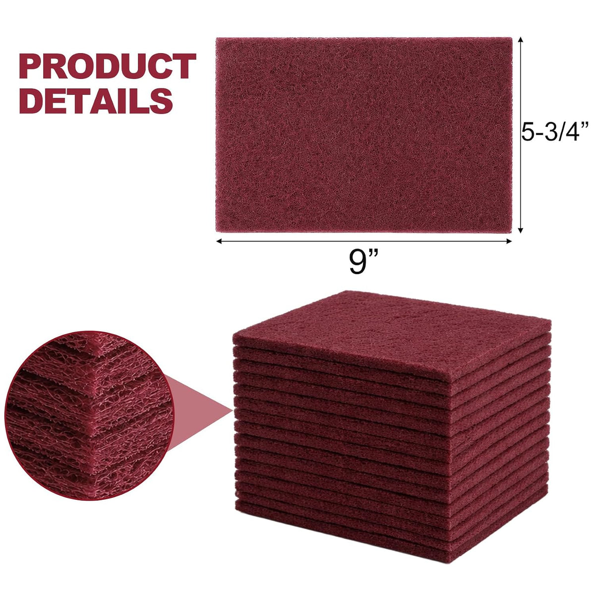 Jucoan 30 Pack Maroon Scuff Pads 6" x 9", Multipurpose Scrub Pad