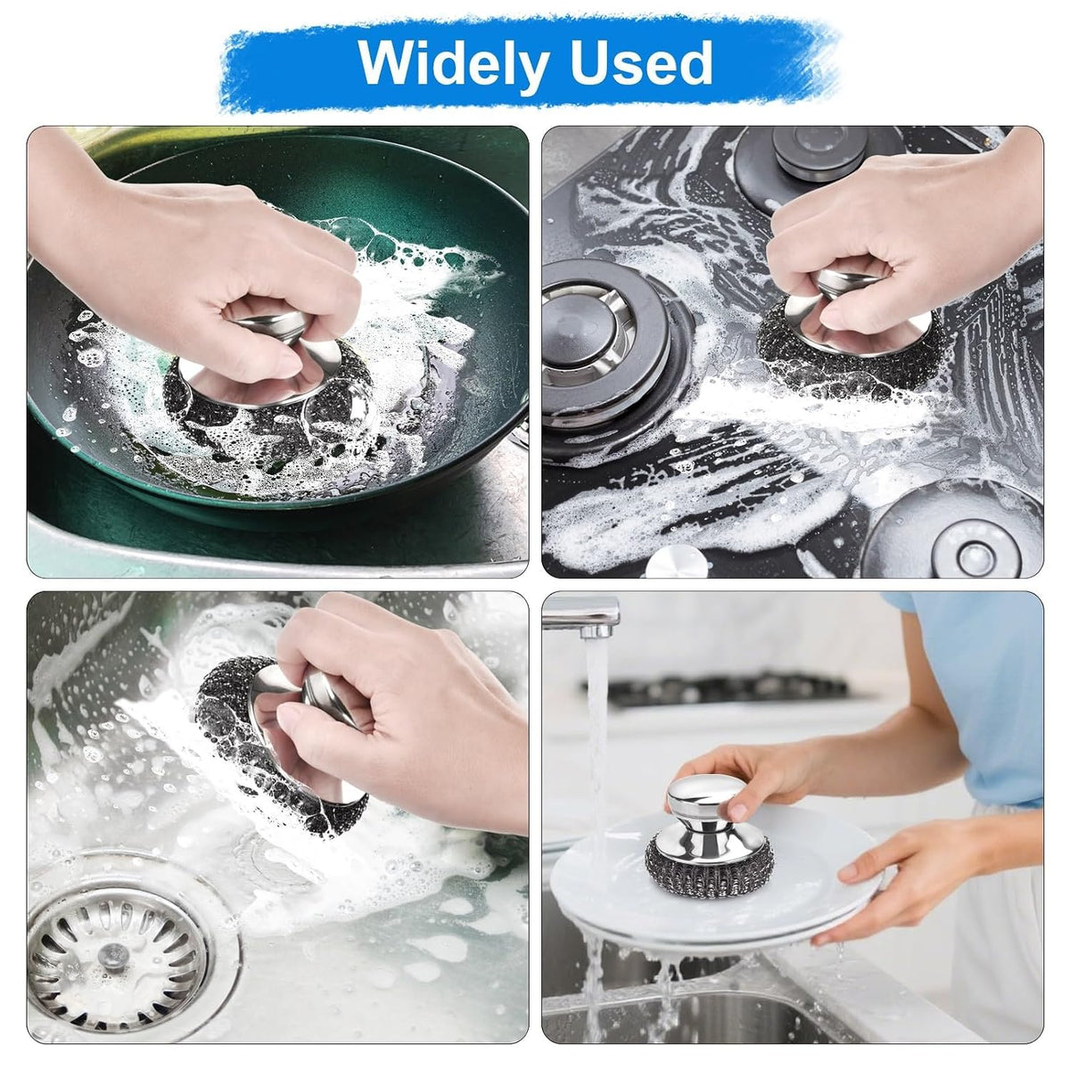 5PCS Stainless Steel Scrubber Pads, with 2Pcs Handle
