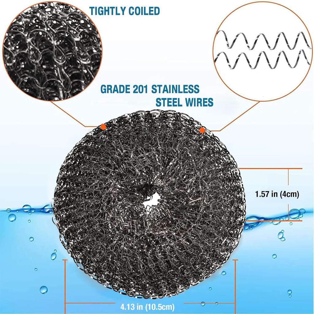 Stainless Steel Wool BBQ Grill Cleaning Scrubber Pads, 4 Pack