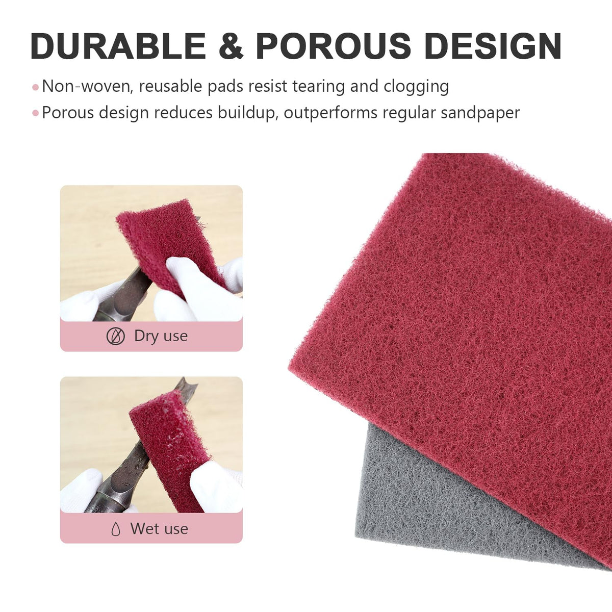 6"x9" Scuff Pads 8 Pack - 4 Maroon 320 & 4 Gray 800 Grit for Paint Prep, Auto Body & Woodworking, Non-Woven, Reusable Wet or Dry, Resists Clogging & Tearing