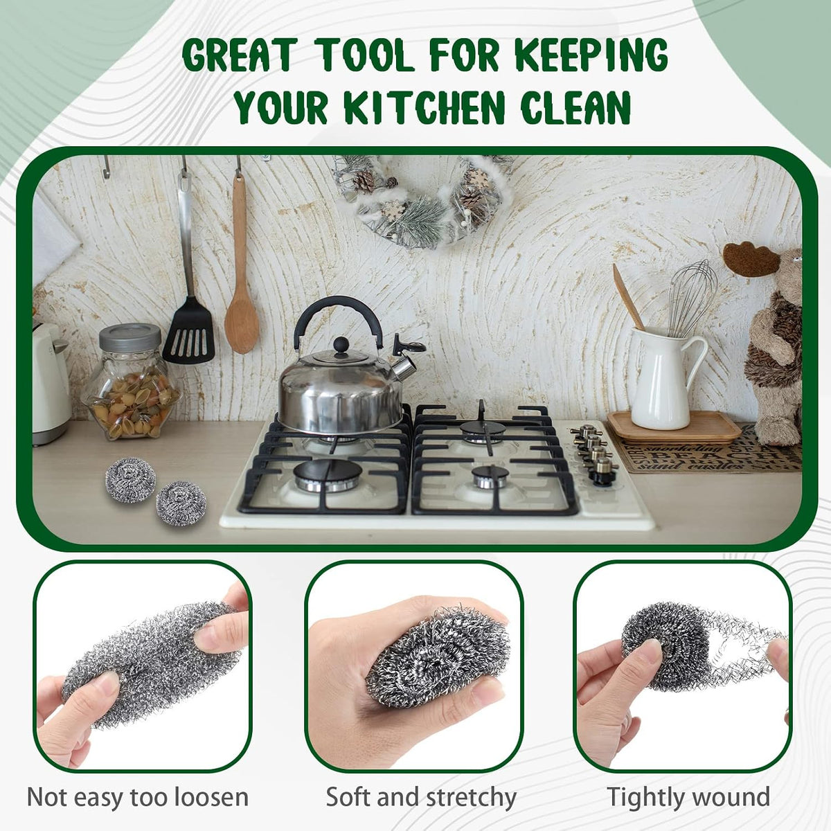 Yinkin 100 Pack Stainless Steel Scrubber Steel Wool Scouring Pads, Silver