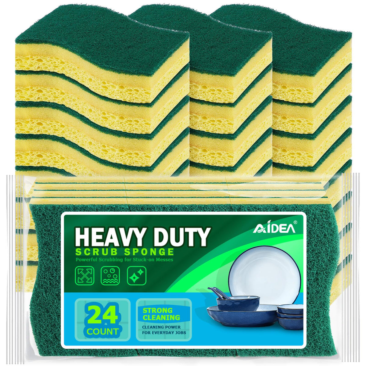 AIDEA Non Scratch Scrub Sponge-24Count, Sponges Kitchen, Sponges for Dishes