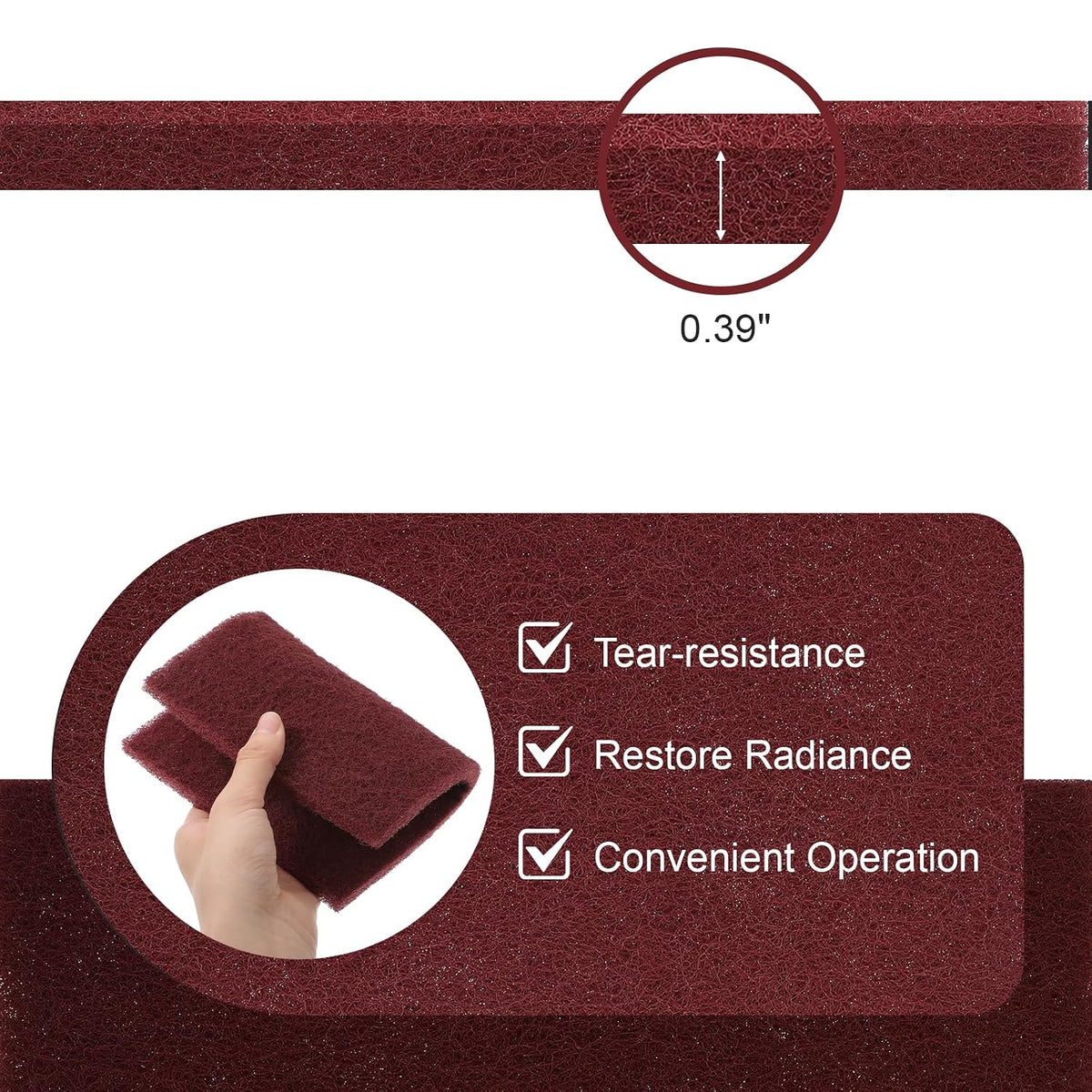 7447 General Purpose Scrub Pad, 20 Pcs Abrasive Scrub Pad, Maroon Brite Pads for Paint Prep, Scuffing, Scouring, Sanding, Adhesion Scratch