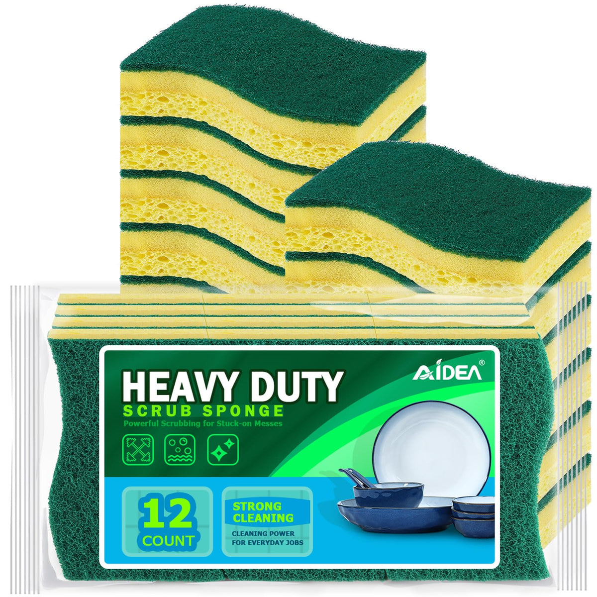 AIDEA Sponges Kitchen, Heavy Duty Scrub Sponge-24Count, Sponges for Dishes