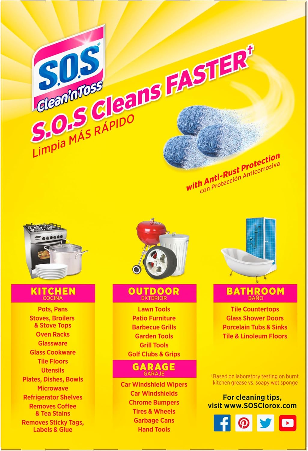 S.O.S Clean ‘n Toss Steel Wool Soap Pads, 15 Count, Pack of 6