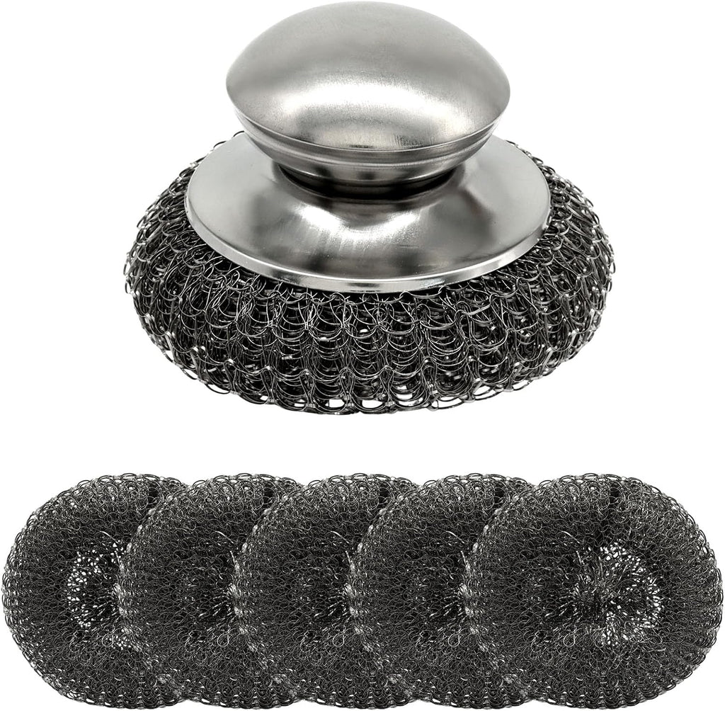 Steel Wool Scrubber with Replacement Wire Pads Set