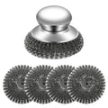 5Pcs Steel Wool Scrubber with Handle - Stainless Steel Scouring Pads Set for Cast Iron, Pans, Grill, Sink Cleaning(1 Scrubber+4 Pads)