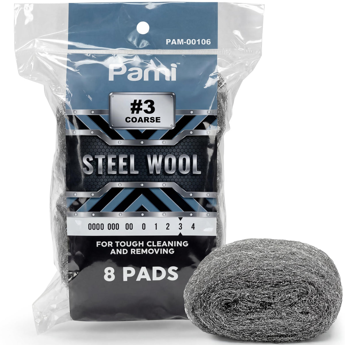PAMI #00 Fine Steel Wool Pads for Polishing,Buffing & Grease Removal,8-Pack