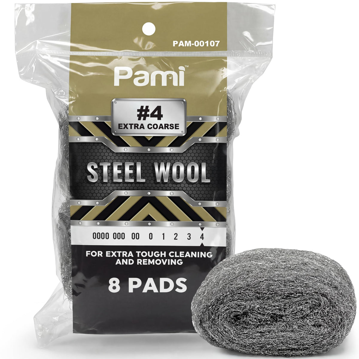 PAMI #00 Fine Steel Wool Pads for Polishing,Buffing & Grease Removal,8-Pack