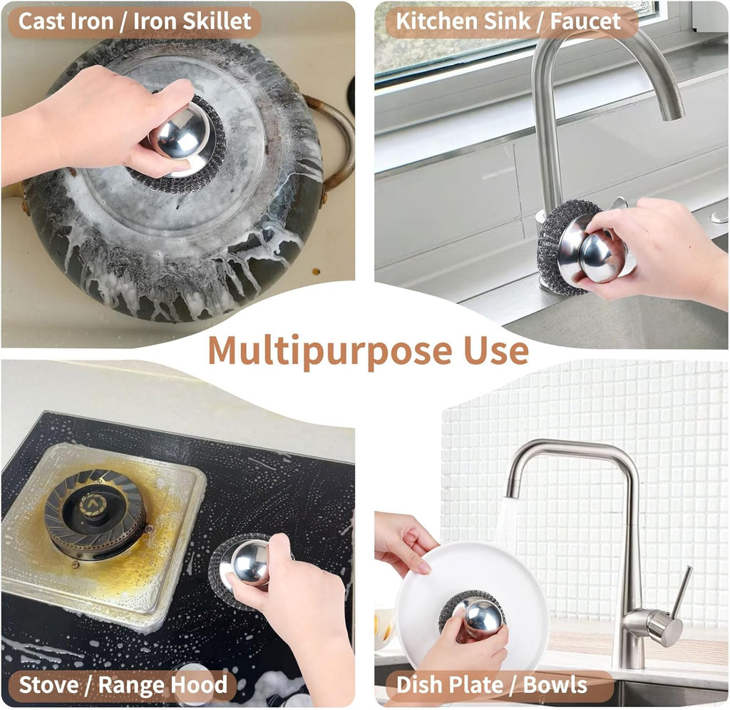 6pcs Steel Wool Scrubber with Wire Sponge Pads, Stainless Steel Scrubber