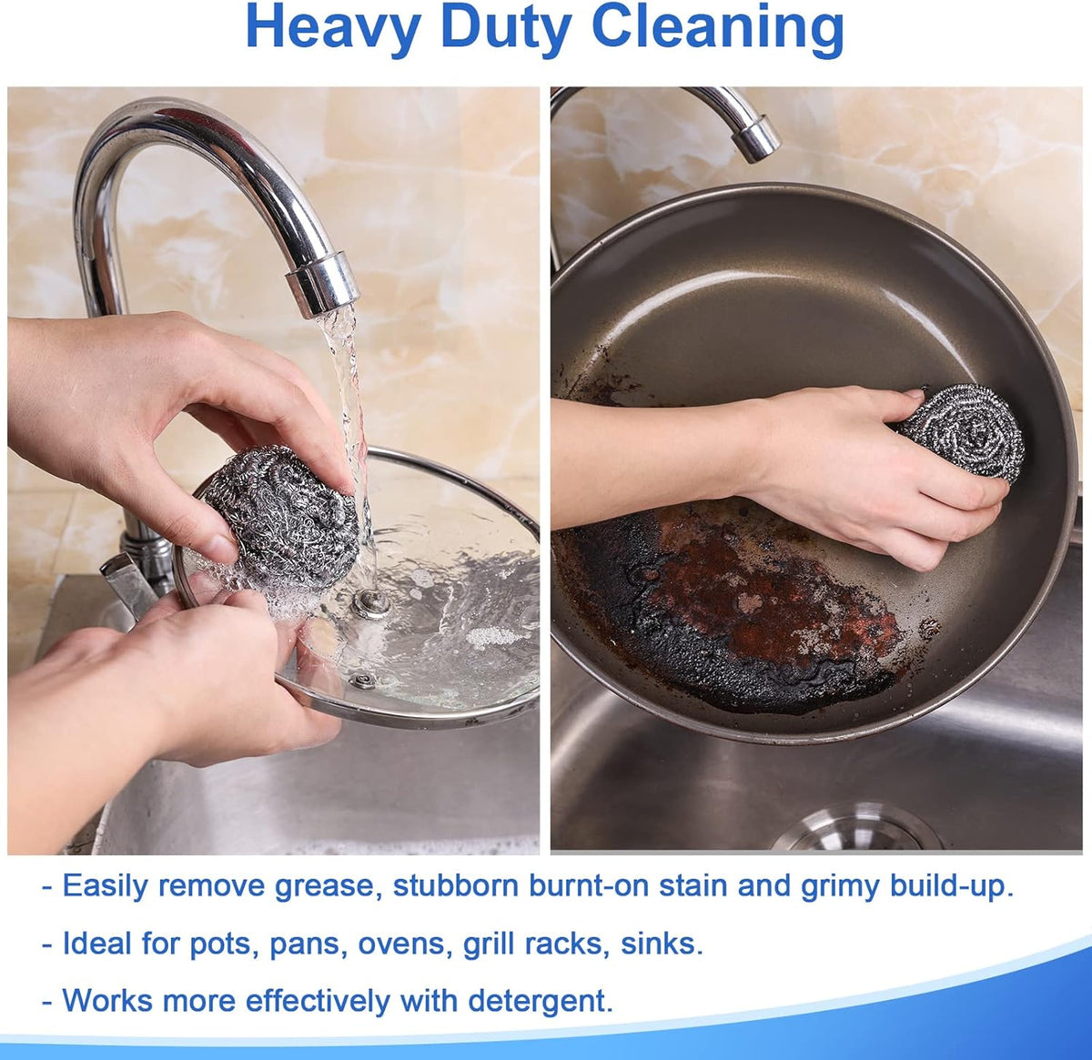 Steel Wool Scrubber for Burnt & Tough Crusts, Dried Food 12 Pack