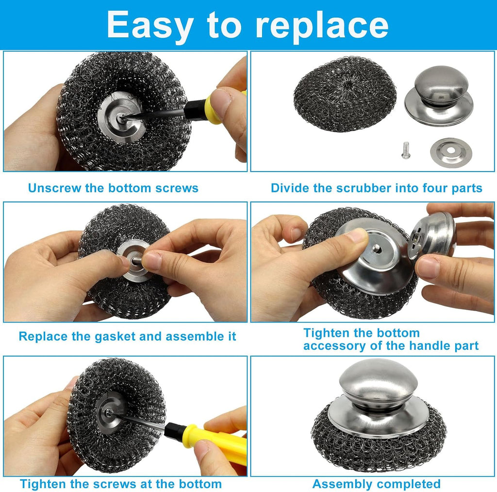 Steel Wool Scrubber with Replacement Wire Pads Set