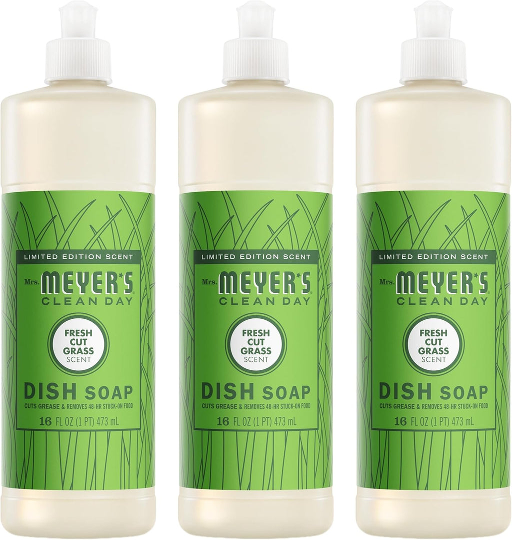 MRS. MEYER'S CLEAN DAY Liquid Dish Soap, Fresh Cut Grass, 16 fl oz, 3 Pack