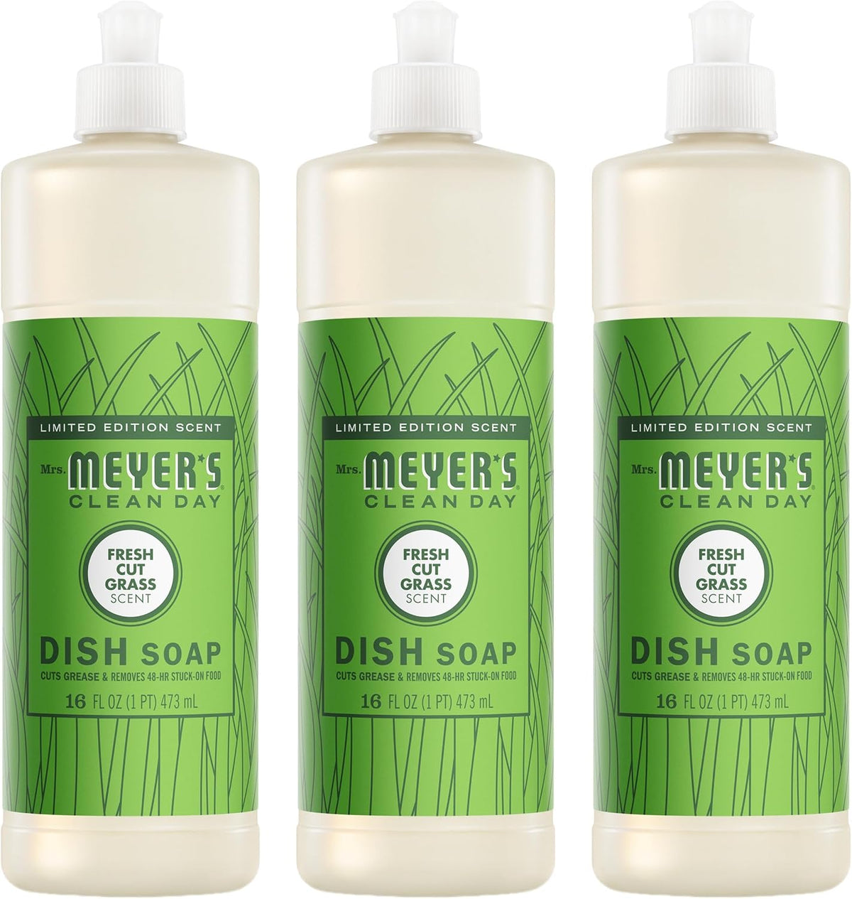 MRS. MEYER'S CLEAN DAY Liquid Dish Soap, Fresh Cut Grass, 16 fl oz, 3 Pack