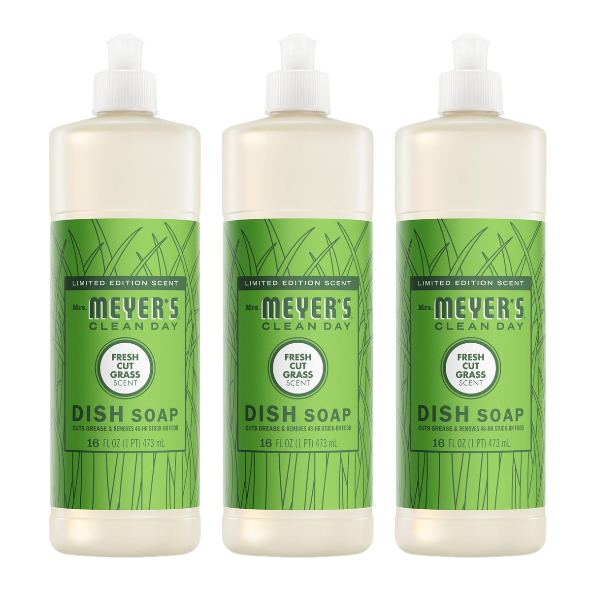 MRS. MEYER'S CLEAN DAY Liquid Dish Soap, Fresh Cut Grass, 16 fl oz, 3 Pack