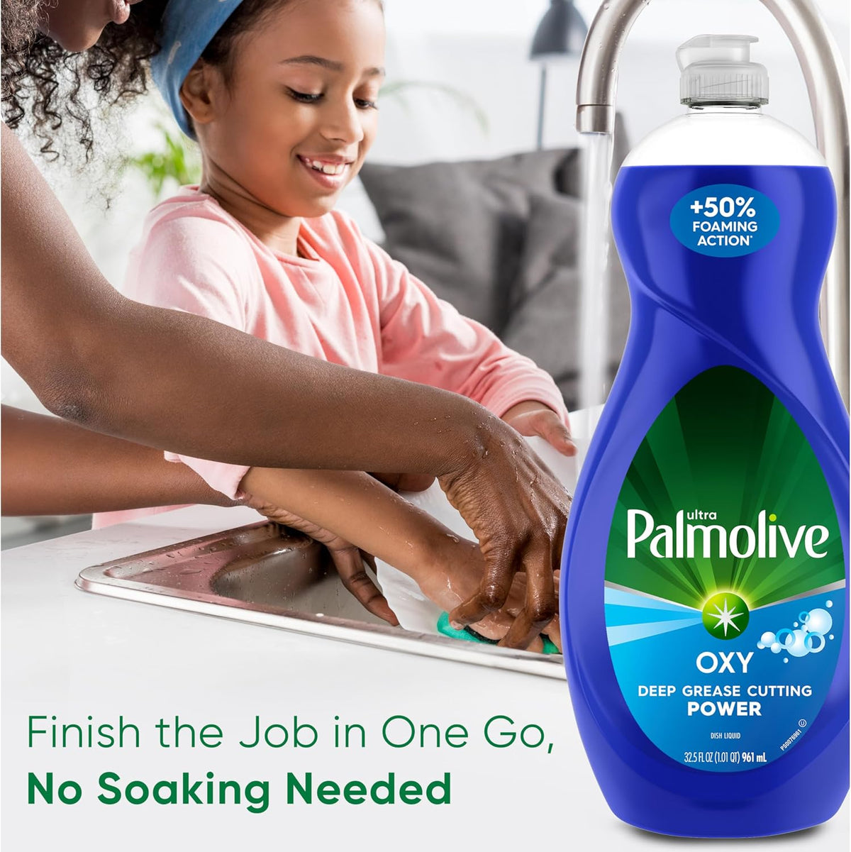 Palmolive Ultra Oxy Liquid Dish Soap, Deep Grease Cutting, No Soaking Needed, Powerful on Plastics, Dishwashing Liquid, 32.5 fl oz