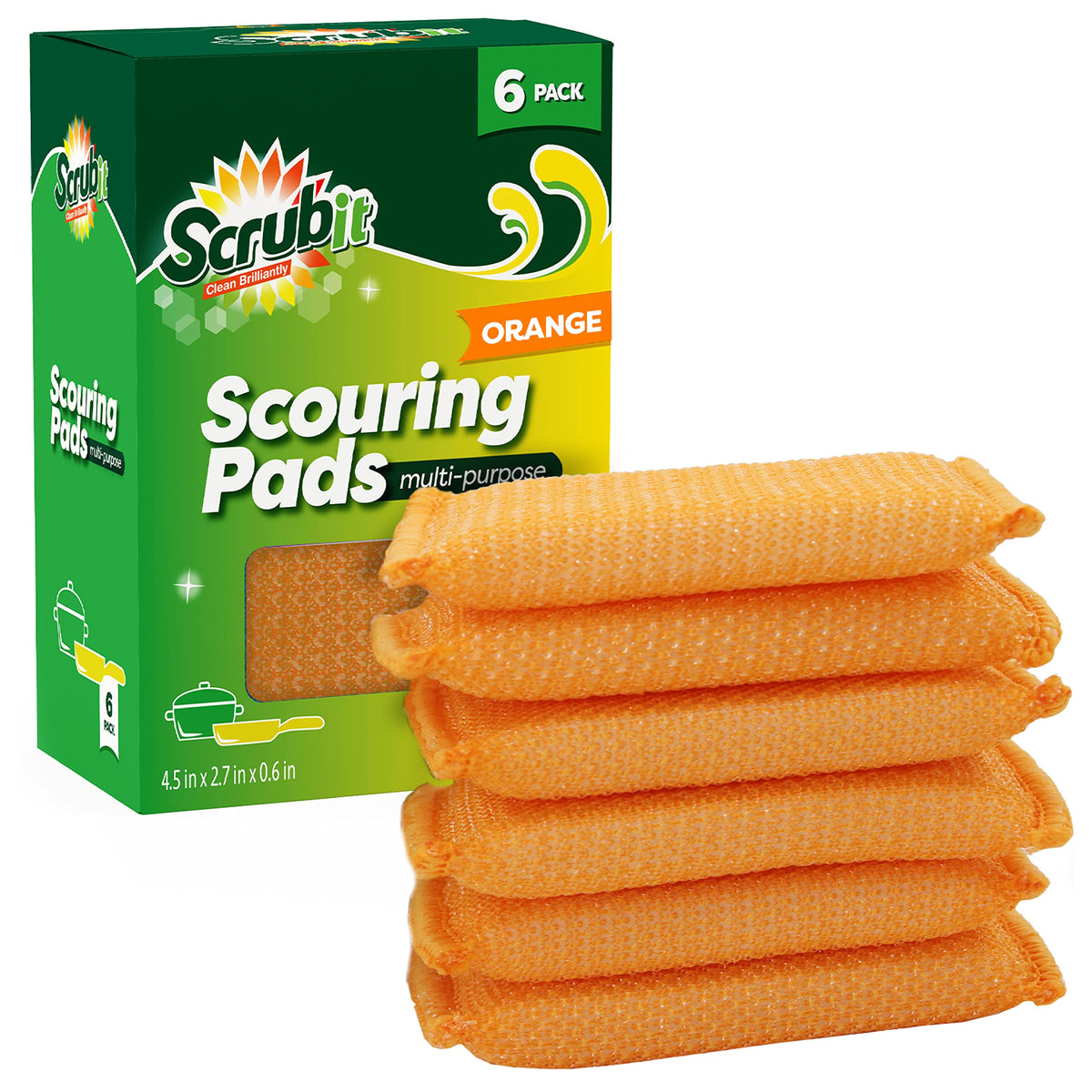 SCRUBIT Multi-Purpose Scouring Pad - Non-Scratch Cleaning Sponges for Pots, Pans, Dishes, Utensils & Non-Stick Cookware - Scrubbing Pads Use for Kitchen, Bathroom - 6 Pack Dish Sponge- (Red)
