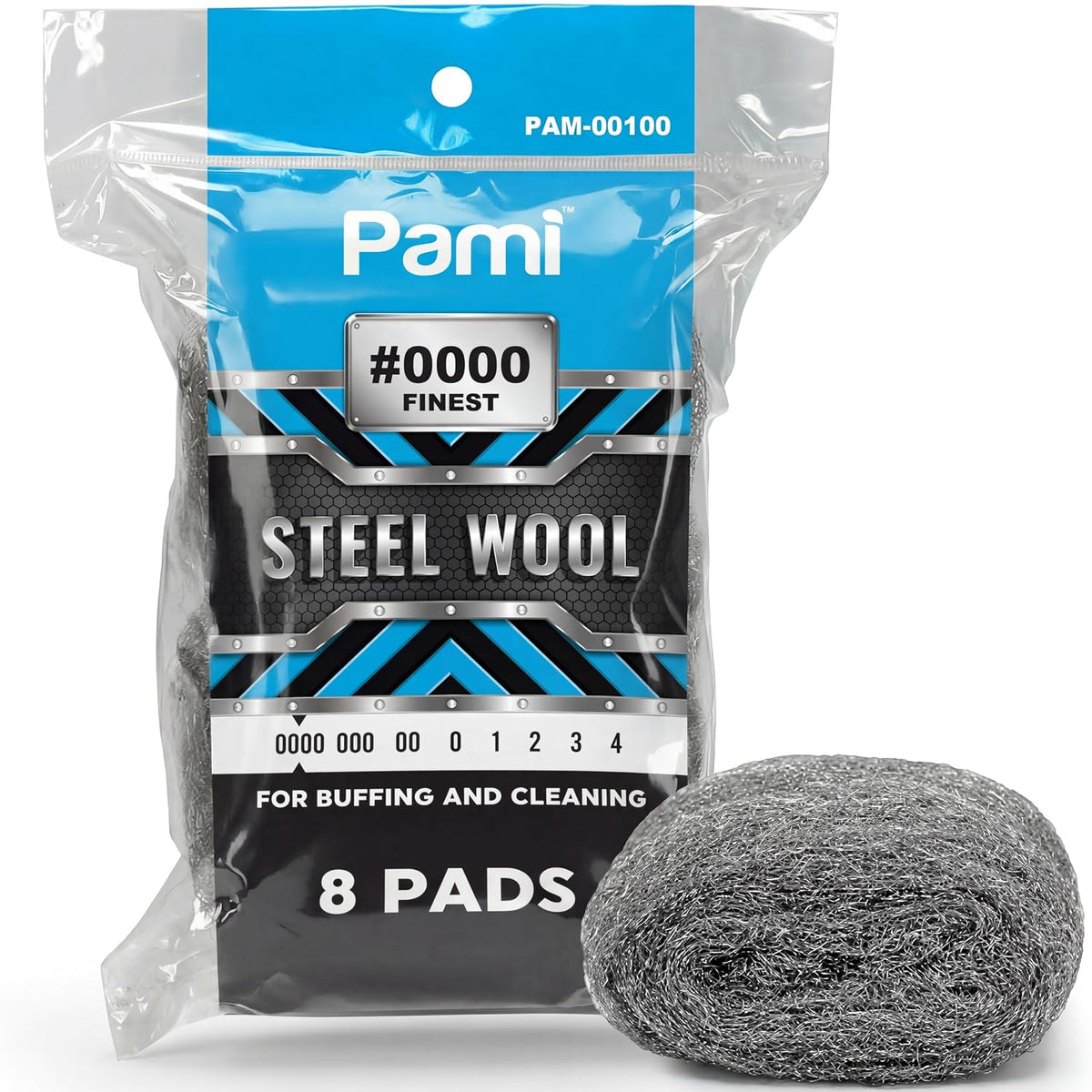 PAMI 0000 Fine Steel Wool Scrubber Pads for Glass Cleaning & Polishing,8-Pk