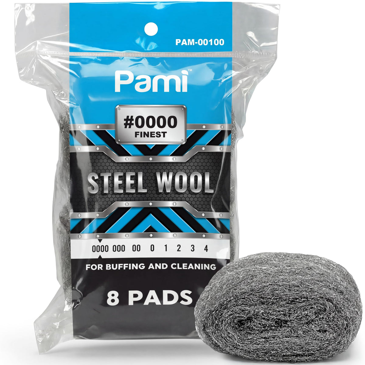 PAMI 0000 Fine Steel Wool Scrubber Pads for Glass Cleaning & Polishing,8-Pk