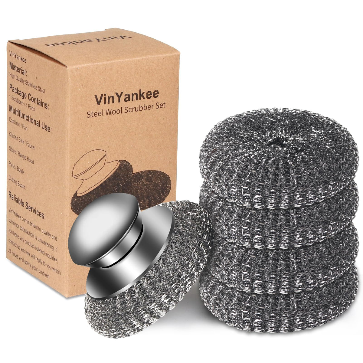 6PCS Steel Wool Scrubber Sponge Set, Barbecue Grill Cleaning Scrubber Pads