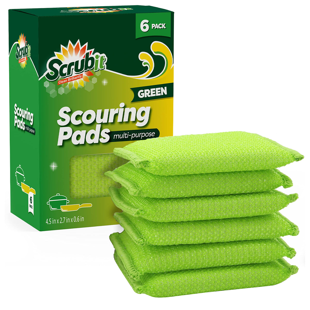 SCRUBIT Multi-Purpose Scouring Pad - Non-Scratch Cleaning Sponges for Pots, Pans, Dishes, Utensils & Non-Stick Cookware - Scrubbing Pads Use for Kitchen, Bathroom - 6 Pack Dish Sponge- (Red)