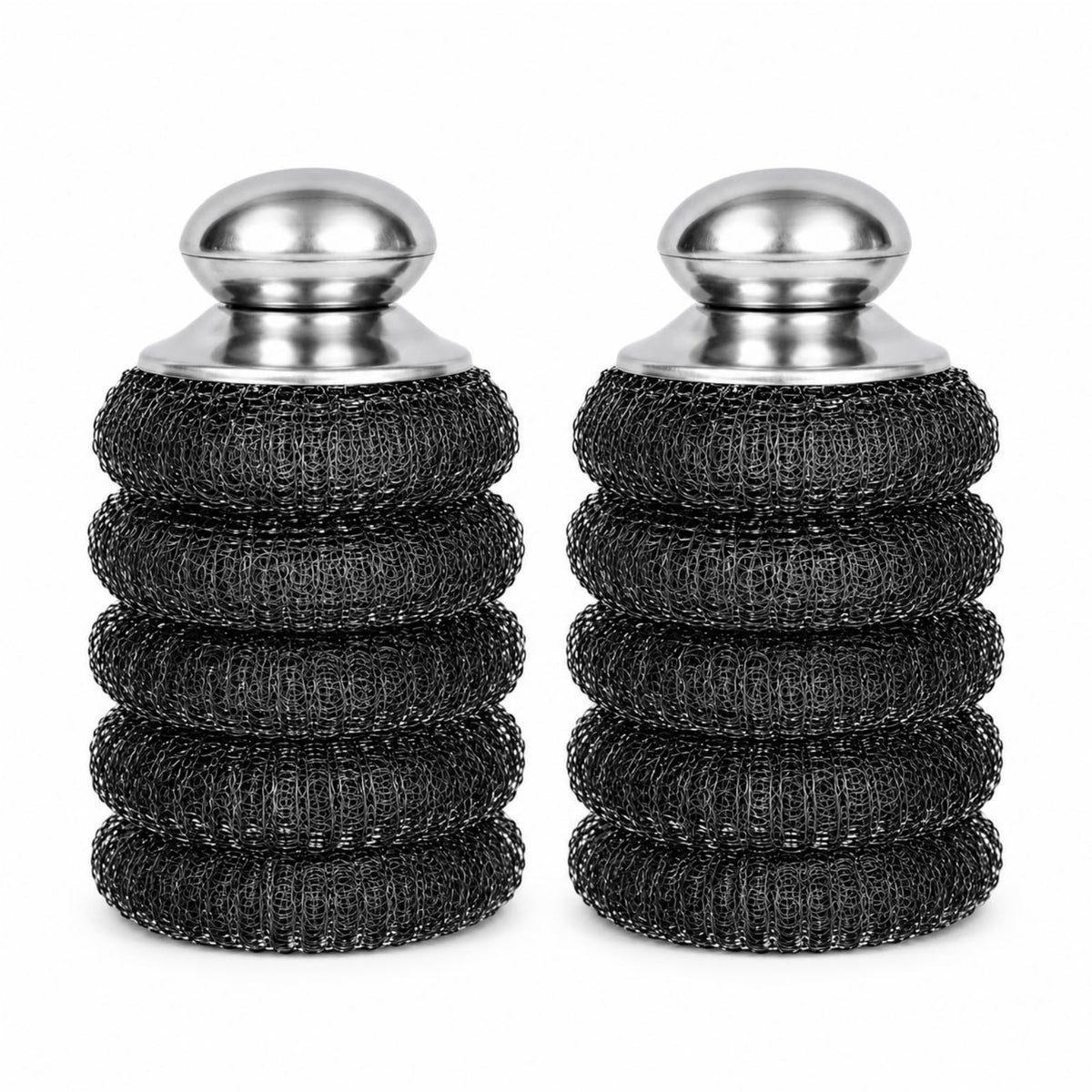 HiramWare Steel Wool Scrubbers with Stainless Steel Handle, 5 Pads
