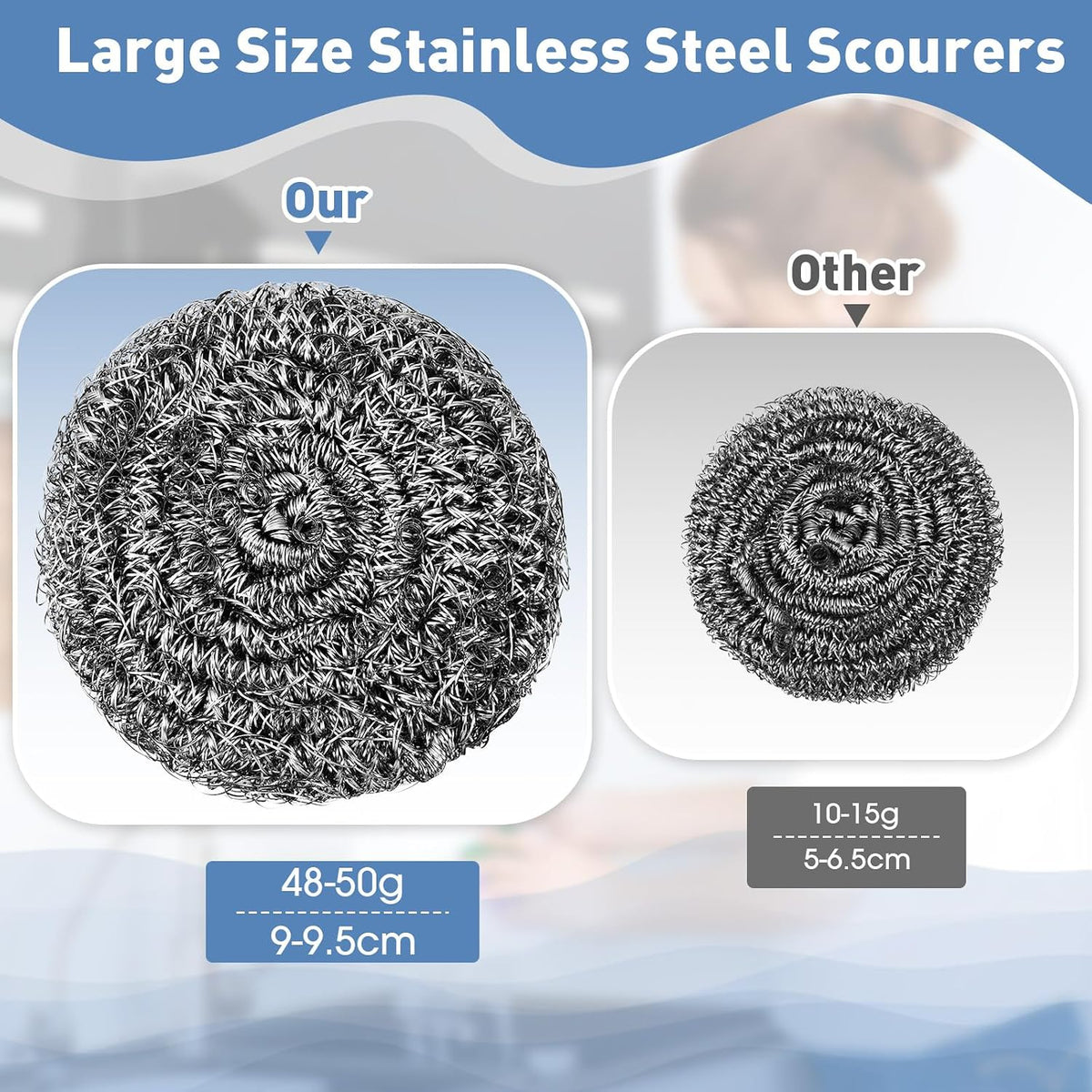 Roshtia 40 Pcs Stainless Steel Scrubber Bulk Large Steel Wool Scrubber
