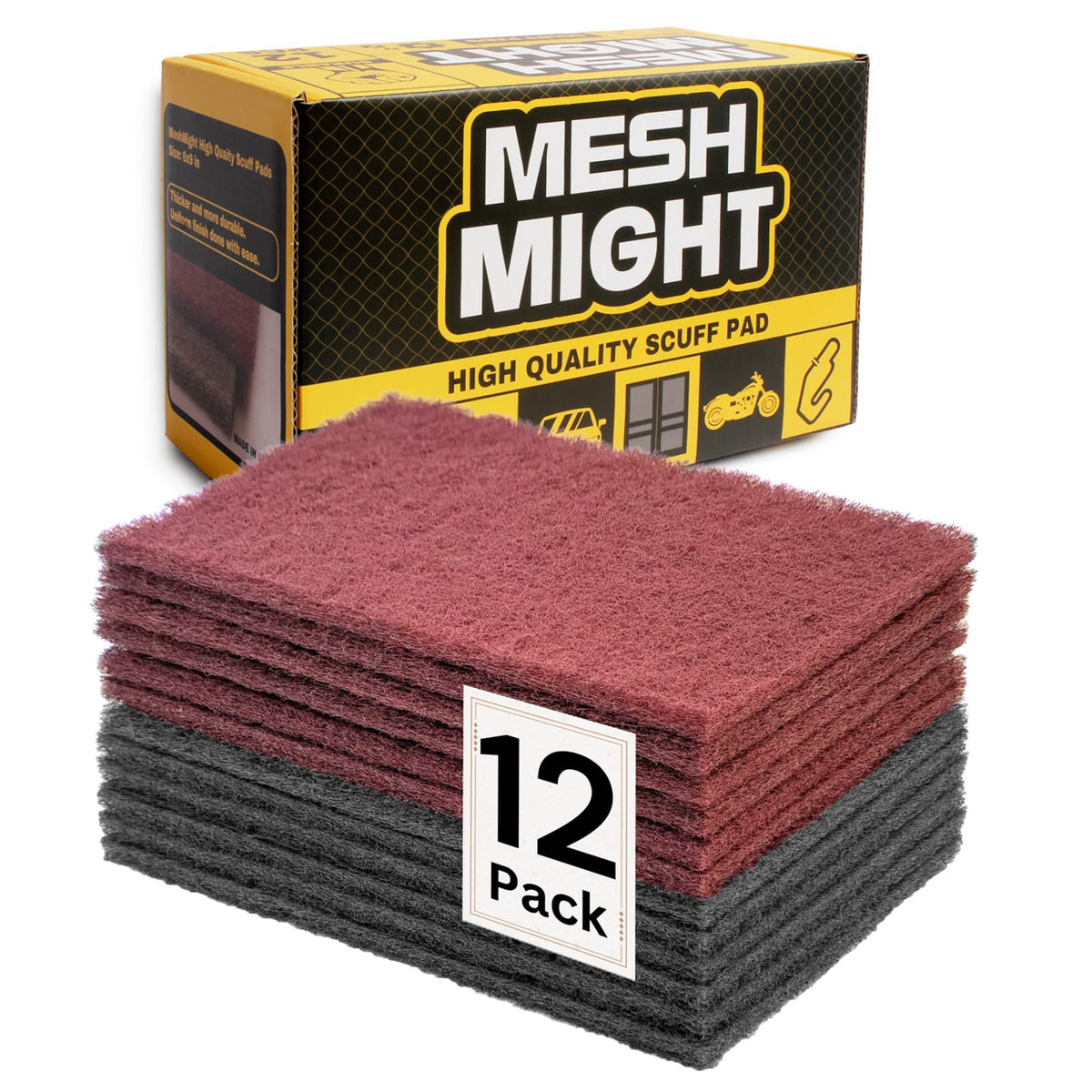 Non-Woven Scuff Pads, 6 x 9 Inch, 12-Pack, Multi-Grit