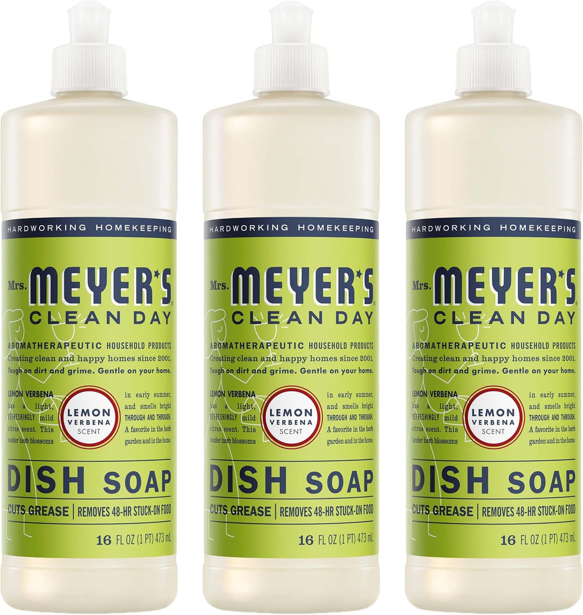 Mrs. Meyer's Clean Day, Liquid Dish Soap, Lemon Verbena, 16 Fl Oz, 3 Count