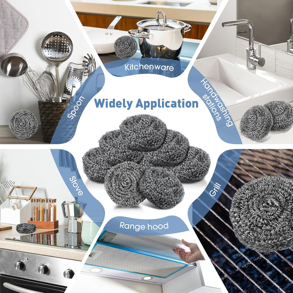 Roshtia 40 Pcs Stainless Steel Scrubber Bulk Large Steel Wool Scrubber