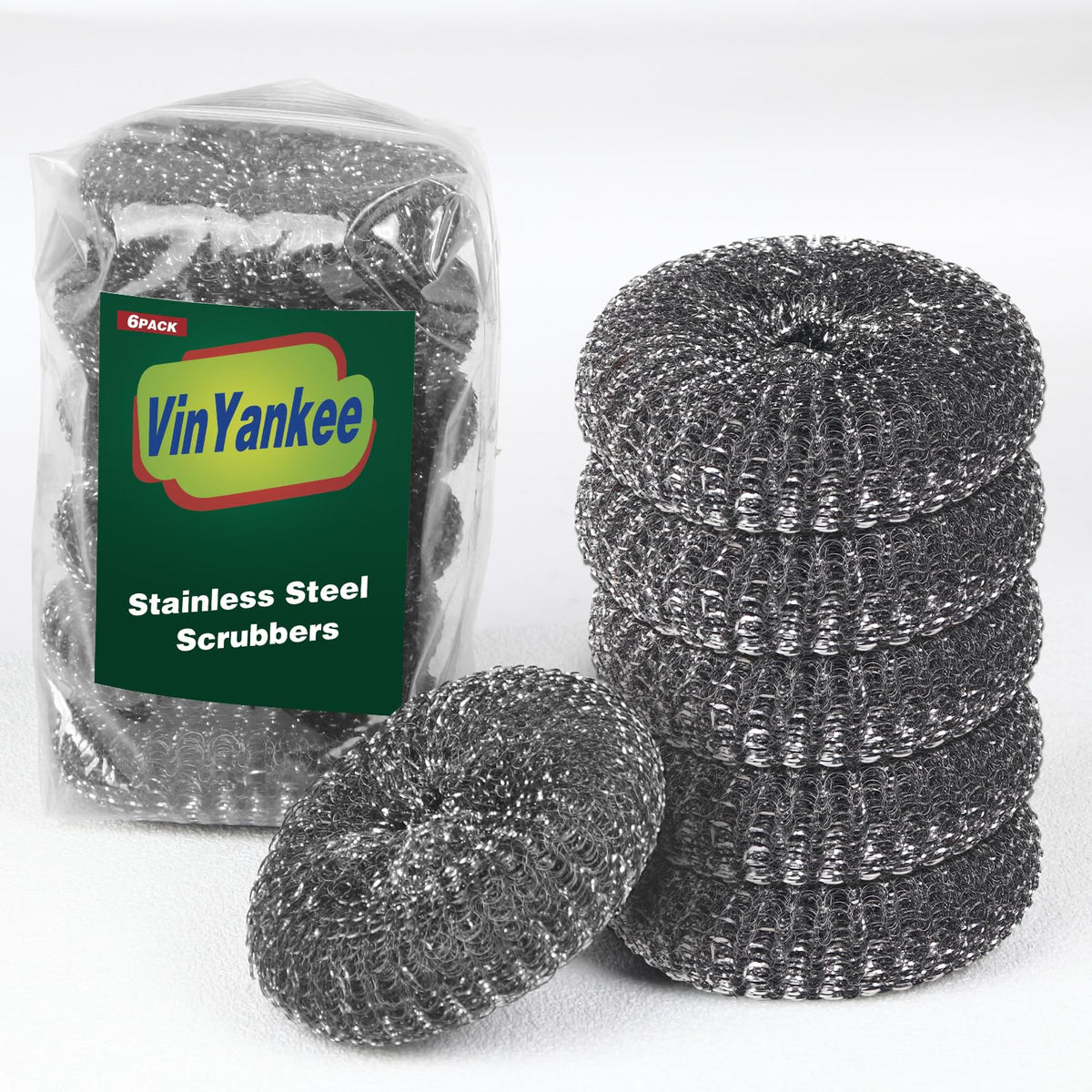 5Pcs Steel Wool Scrubber with Replacement Wire Sponge Pads Set, Stainless Steel Scrubber with Handle for Scouring Stubborn Messes from Cast Iron, Pots, Pans, Grill, Stoves, Sink(1 Scrubber+4 Pads)