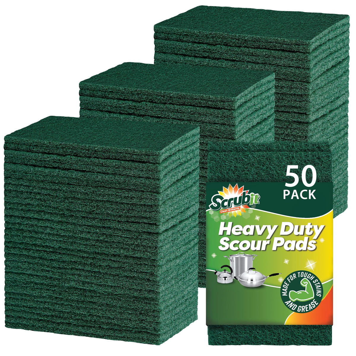 SCRUBIT Scouring Pads - Heavy Duty Scrub Pads for Cleaning Dishes - Non-Scratch - Reusable - Green (50, Green)