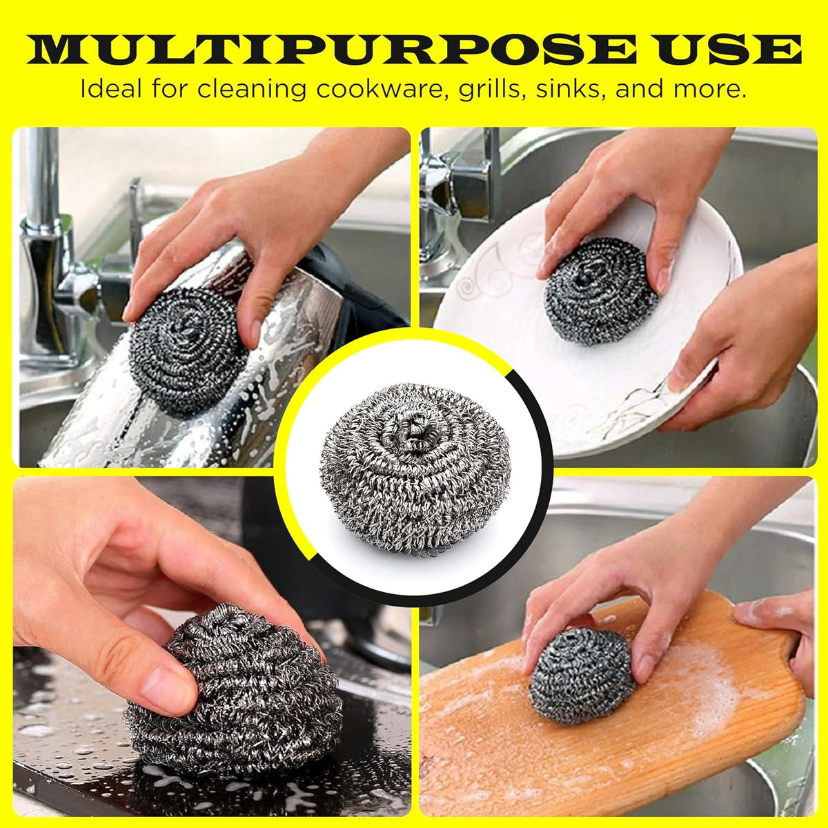 Stainless Steel Scourer Heavy Duty Scrubber Pads Steel Wool (12)