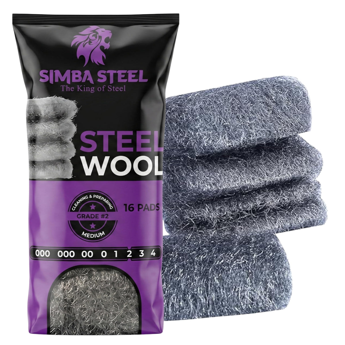 Steel Wool Grade 0000 - Finest Grade - 16 Steel Wool Pads – Steel Wool Scrubber for Cleaning & Rust Removal, Glass & Wood Buffing, Steel Scratch Remover, Mice & Rodents