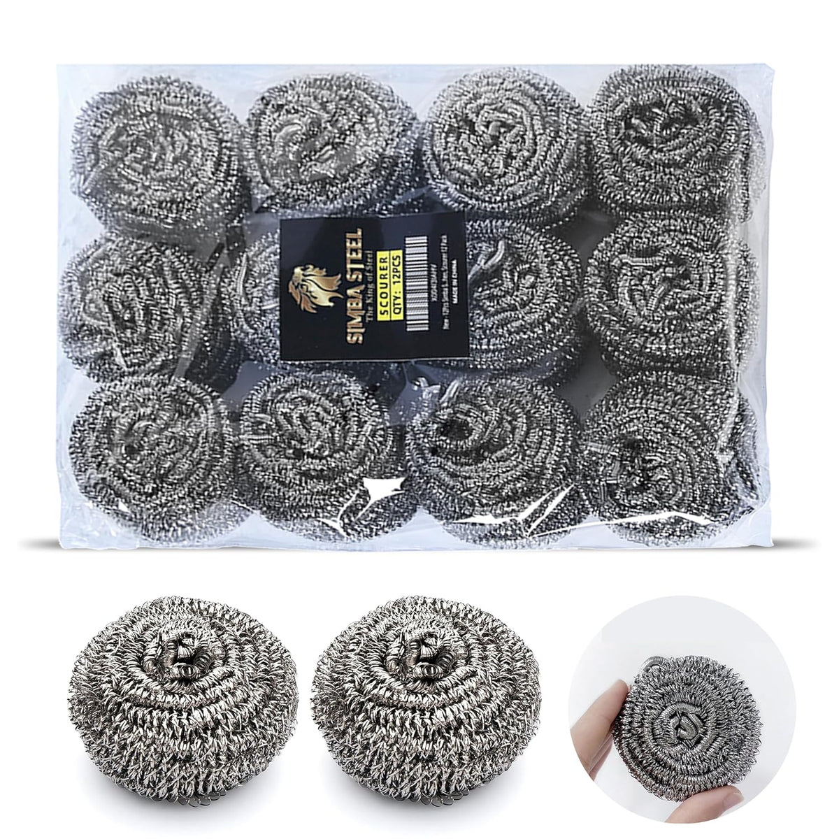 Steel Wool Scrubber Scourer Simba for Cleaning – Scourers 12 Pack